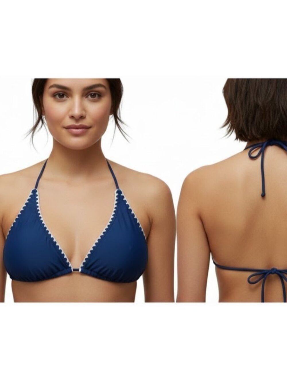 Raisins Summer Solstice Halter Bikini Top Large Navy Blue Embroidered NWT